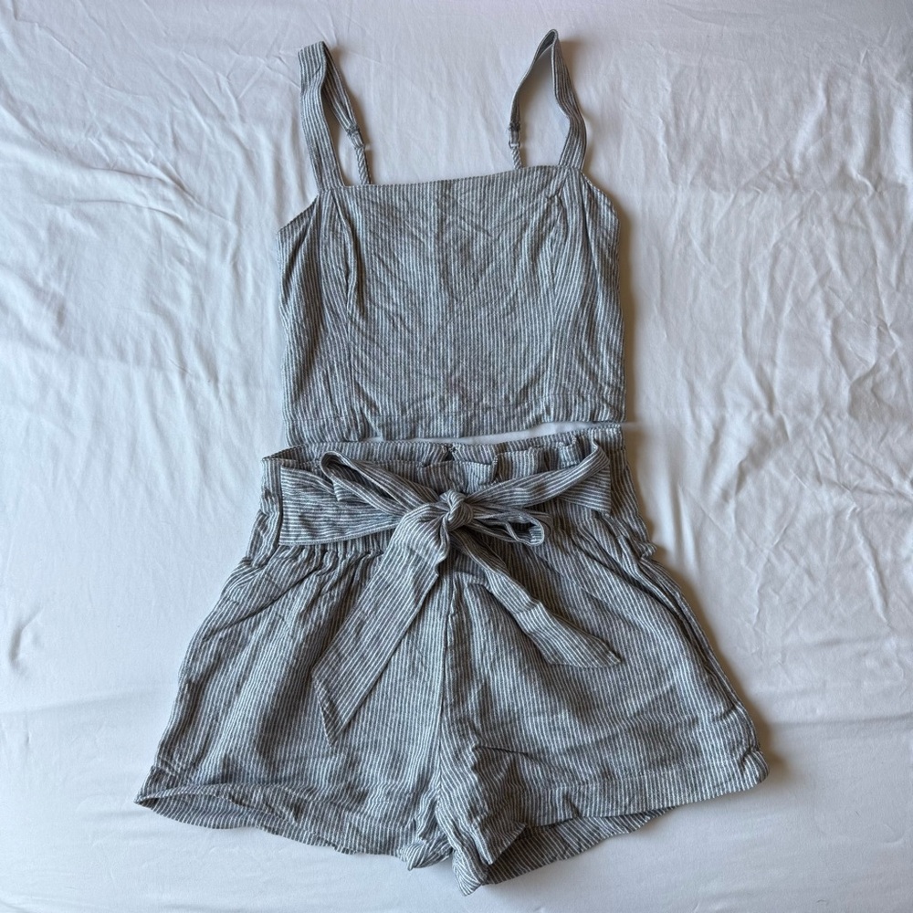 Abercrombie & Fitch Gray/Blue and White Striped Matching Set